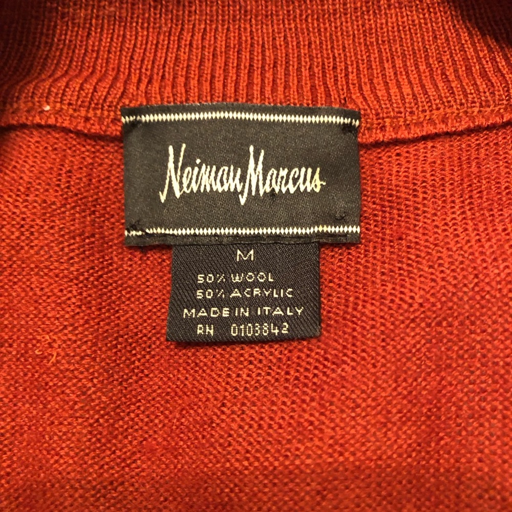 Neiman Marcus Orange Quarter-Zip Men's Sweater - Picture 7 of 7
